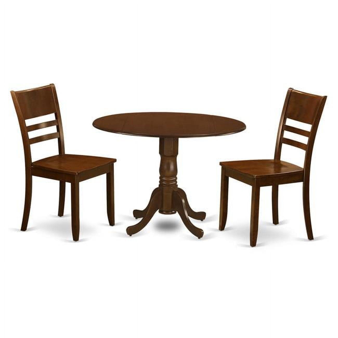 Espresso Finish Round Drop-Leaf Dining Table with 2 Ladder-Back Chairs