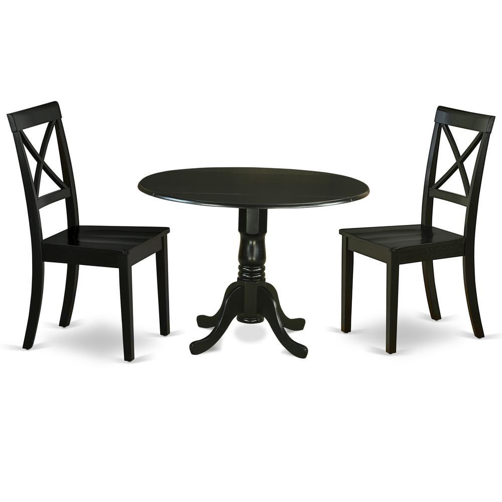 East West Furniture Dublin Table and X-back Chair Set with Wood Seat in Black
