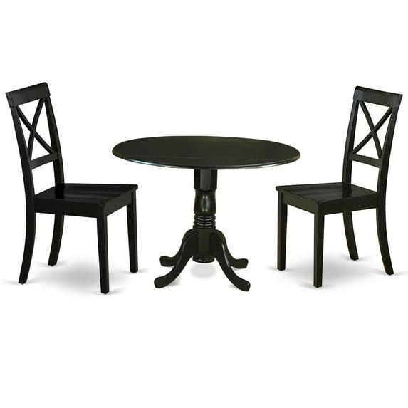 East West Furniture Dublin Table and X-back Chair Set with Wood Seat in Black