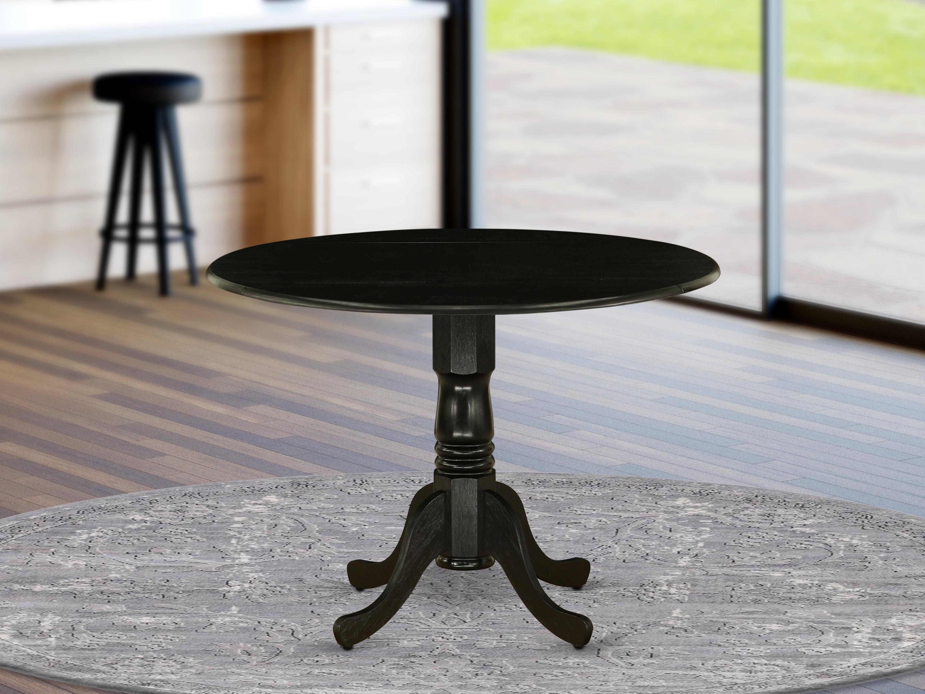 Contemporary Black Round Extendable Dining Table with Pedestal Base