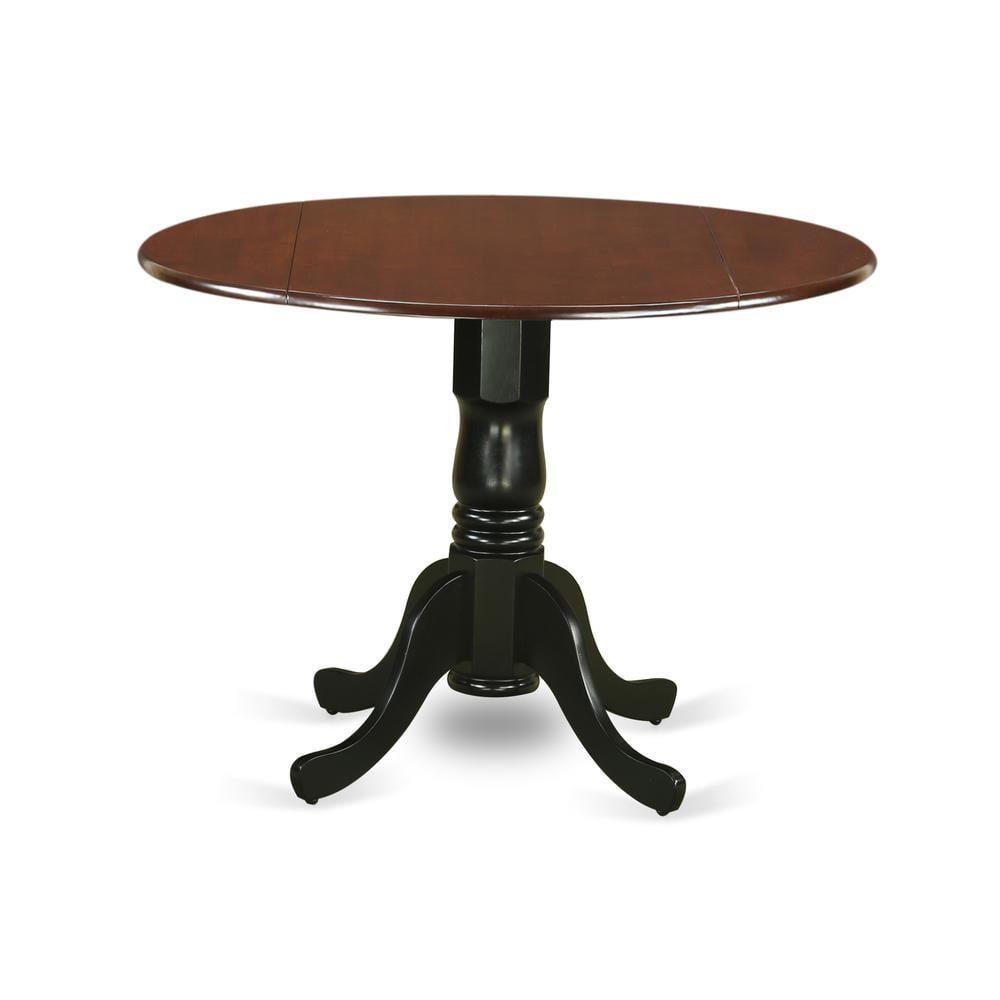 Farmhouse Rustic Round Mahogany & Black Wood Extendable Dining Table