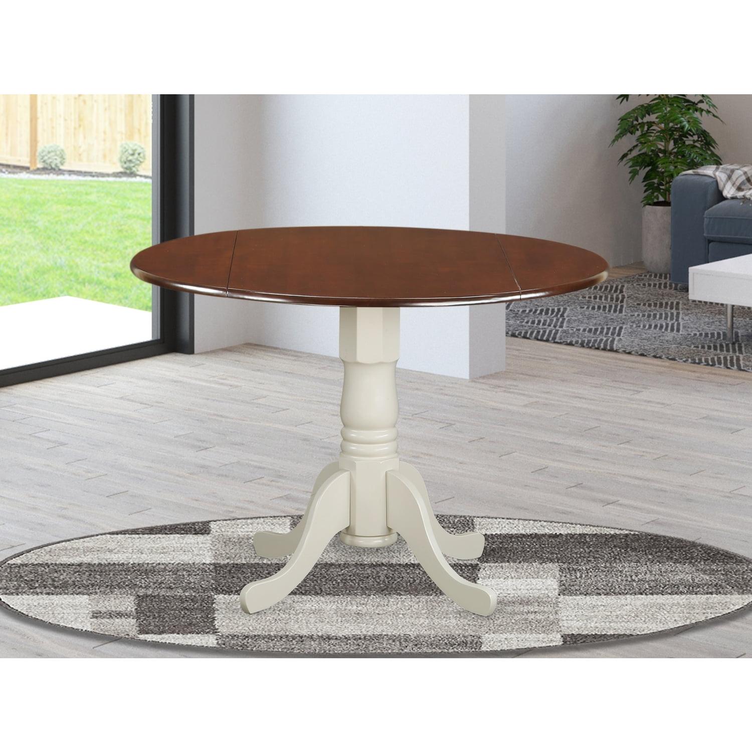 Mahogany and Linen White Round Extendable Dining Table