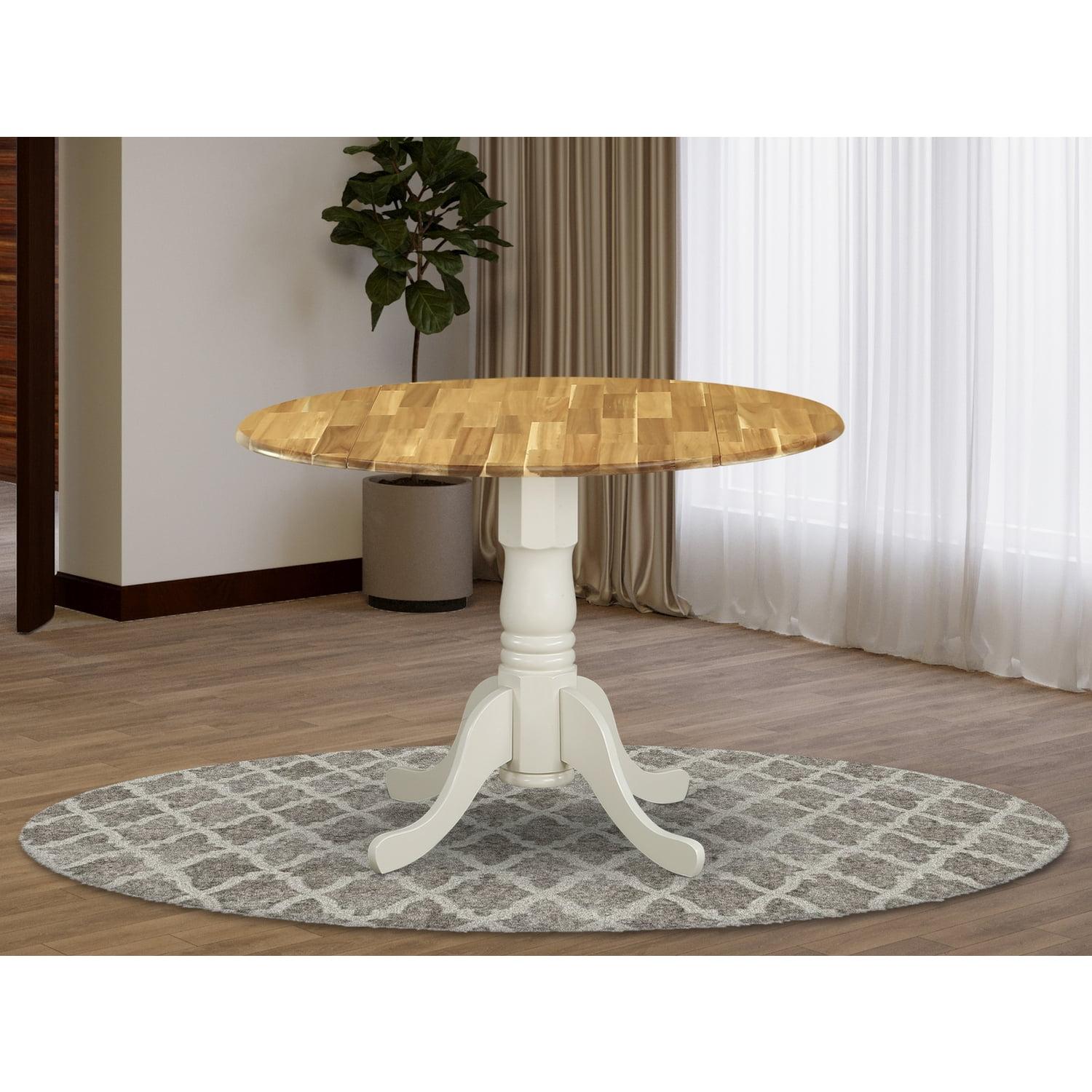 Linen White and Natural Wood Round Extendable Dining Table