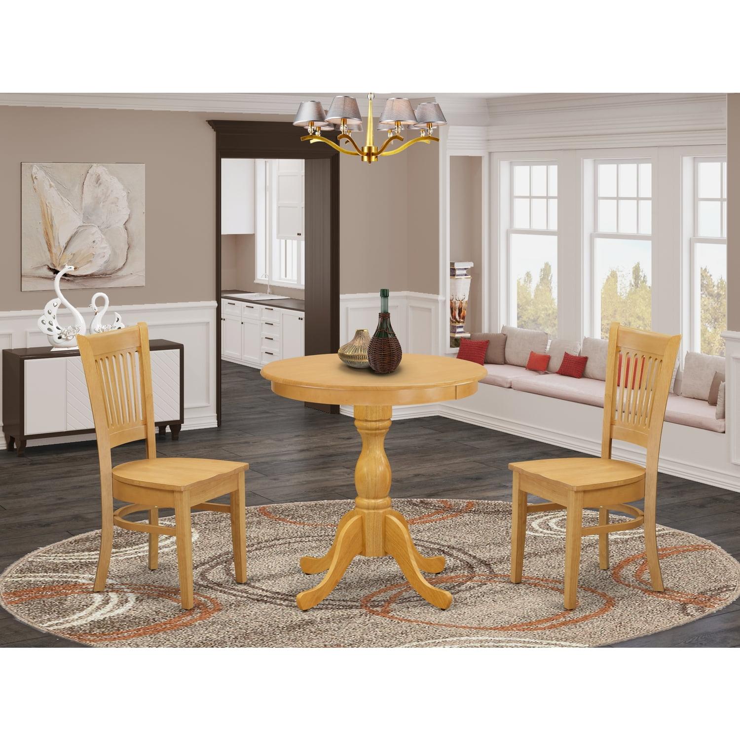 Oak Finish 3-Piece Round Kitchen Table Set with Chairs