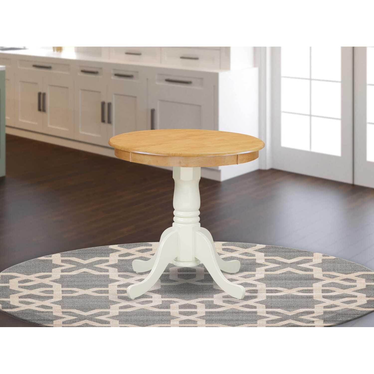 30 in. Eden Round Rubber Wood Oak Dining Table with Linen White Pedestal