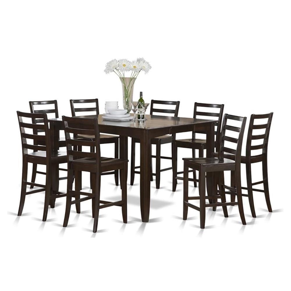 Farmhouse Flair 9-Piece Espresso Square Counter Height Dining Set with Ladder Back Chairs