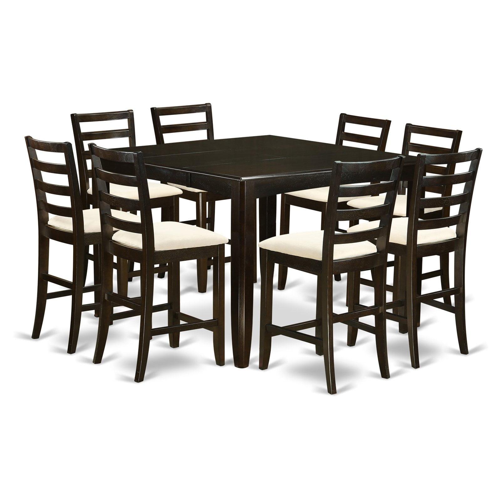 Farmhouse Flair 9-Piece Espresso Square Counter Height Dining Set with Ladder Back Chairs