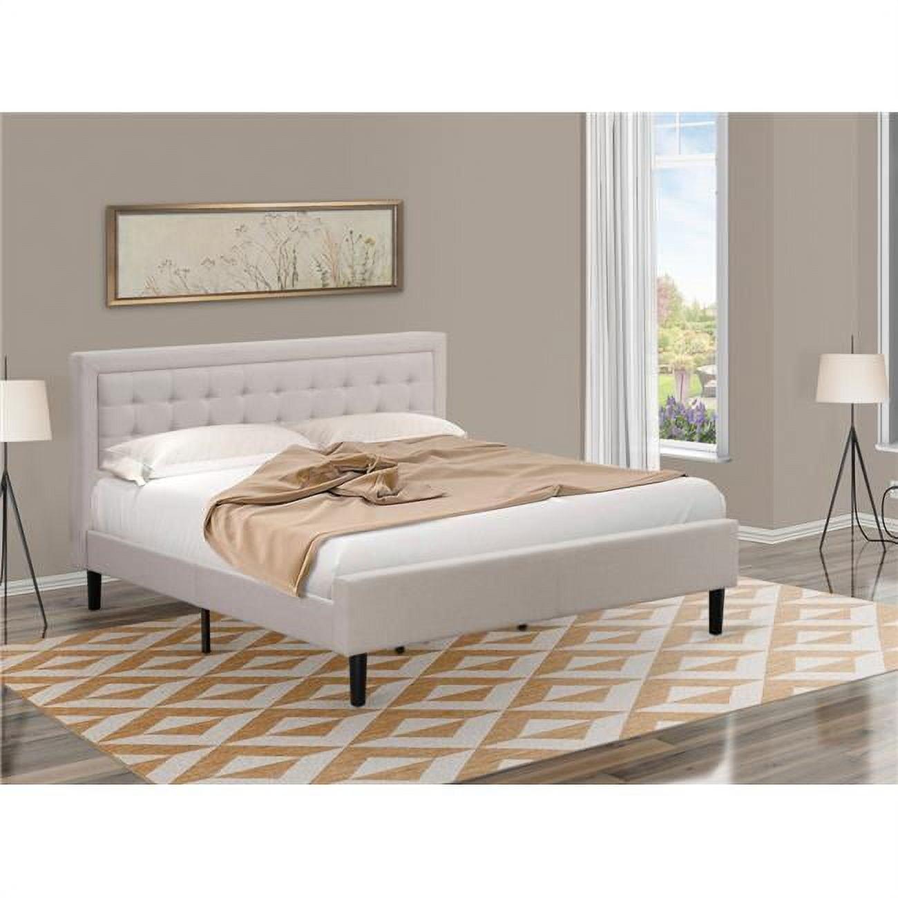 Mist Beige Linen and Engineered Wood King Bed with Tufted Headboard