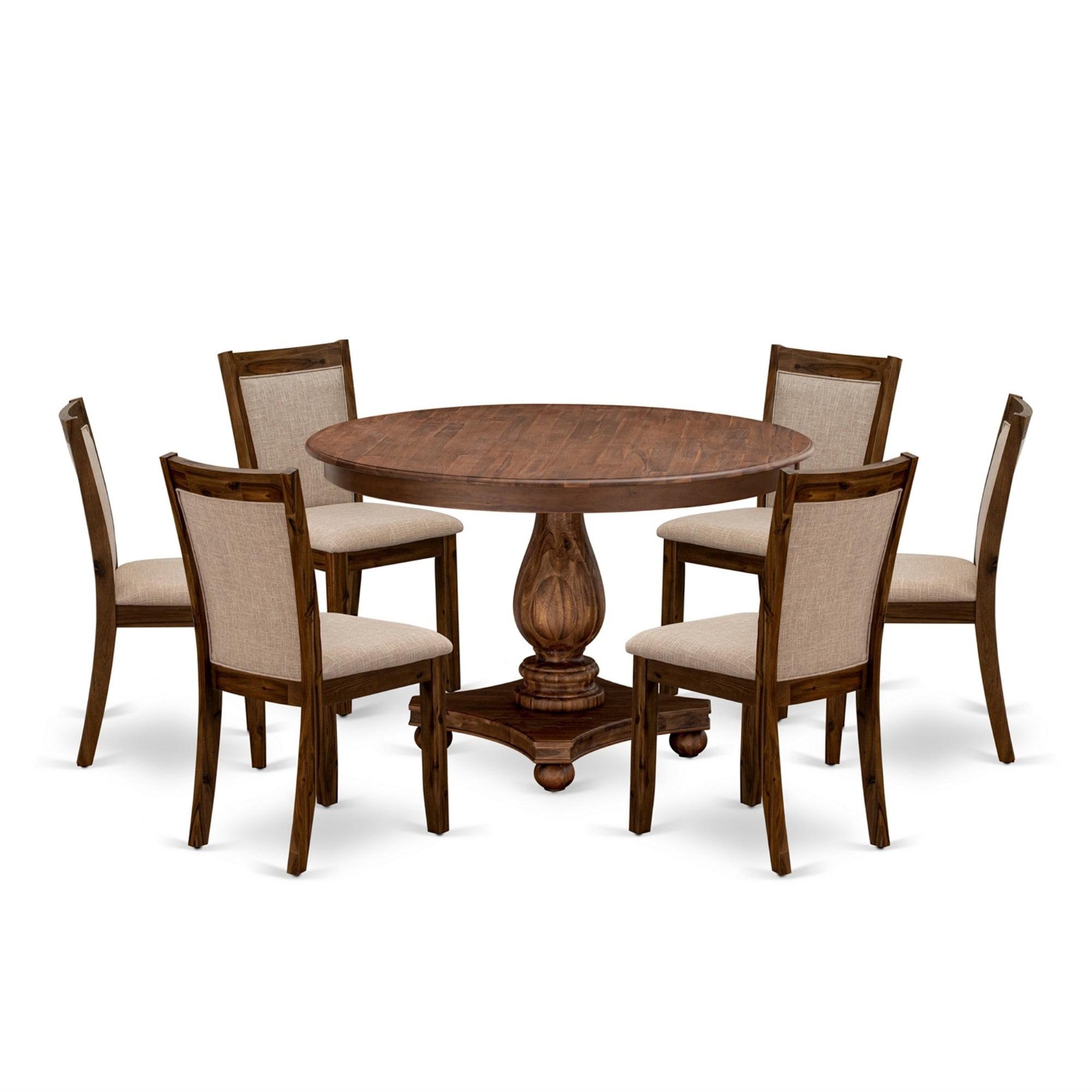 East West Furniture Ferris 7-Piece Wooden Dining Set in Light Tan/Antique Walnut