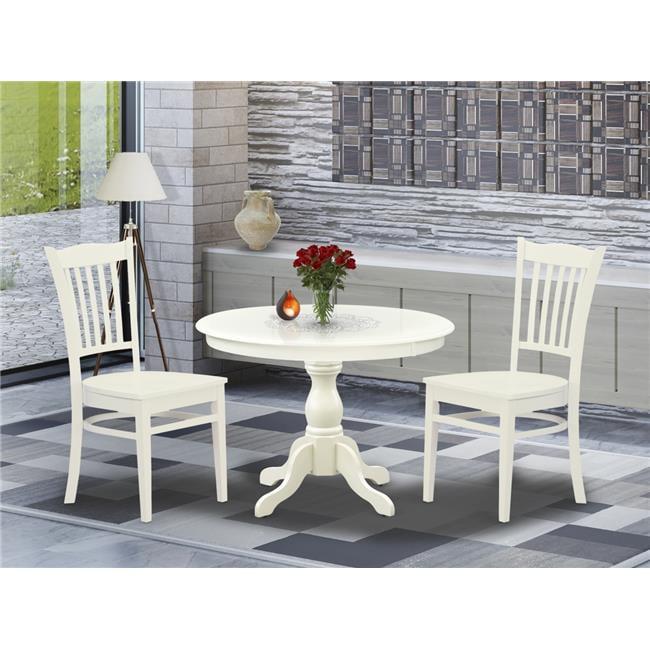 Linen White Round Dining Table Set with Slatted Back Chairs