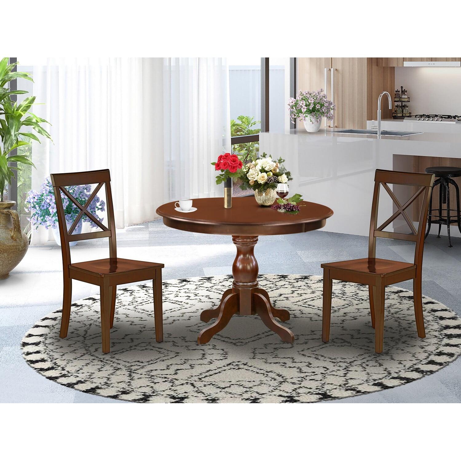 East West Furniture Hartland 3-piece Wood X-Back Dining Set in Mahogany