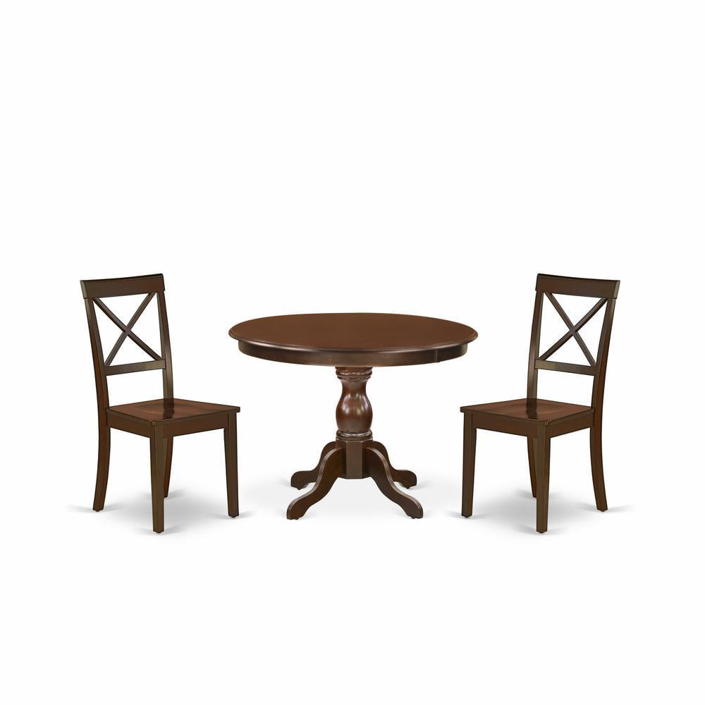 East West Furniture Hartland 3-piece Wood X-Back Dining Set in Mahogany