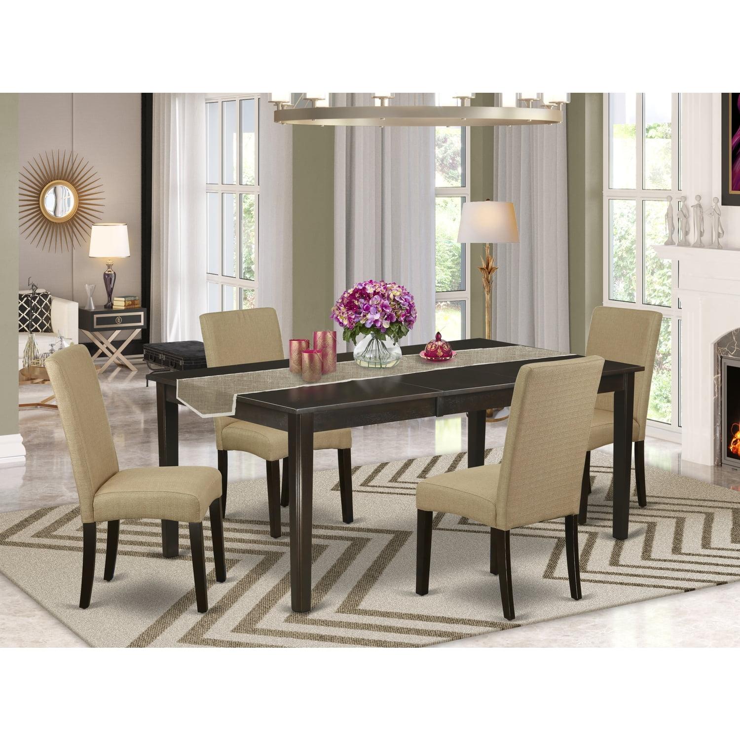 Cappuccino Finish 5-Piece Butterfly Leaf Dining Set with Linen Fabric Chairs