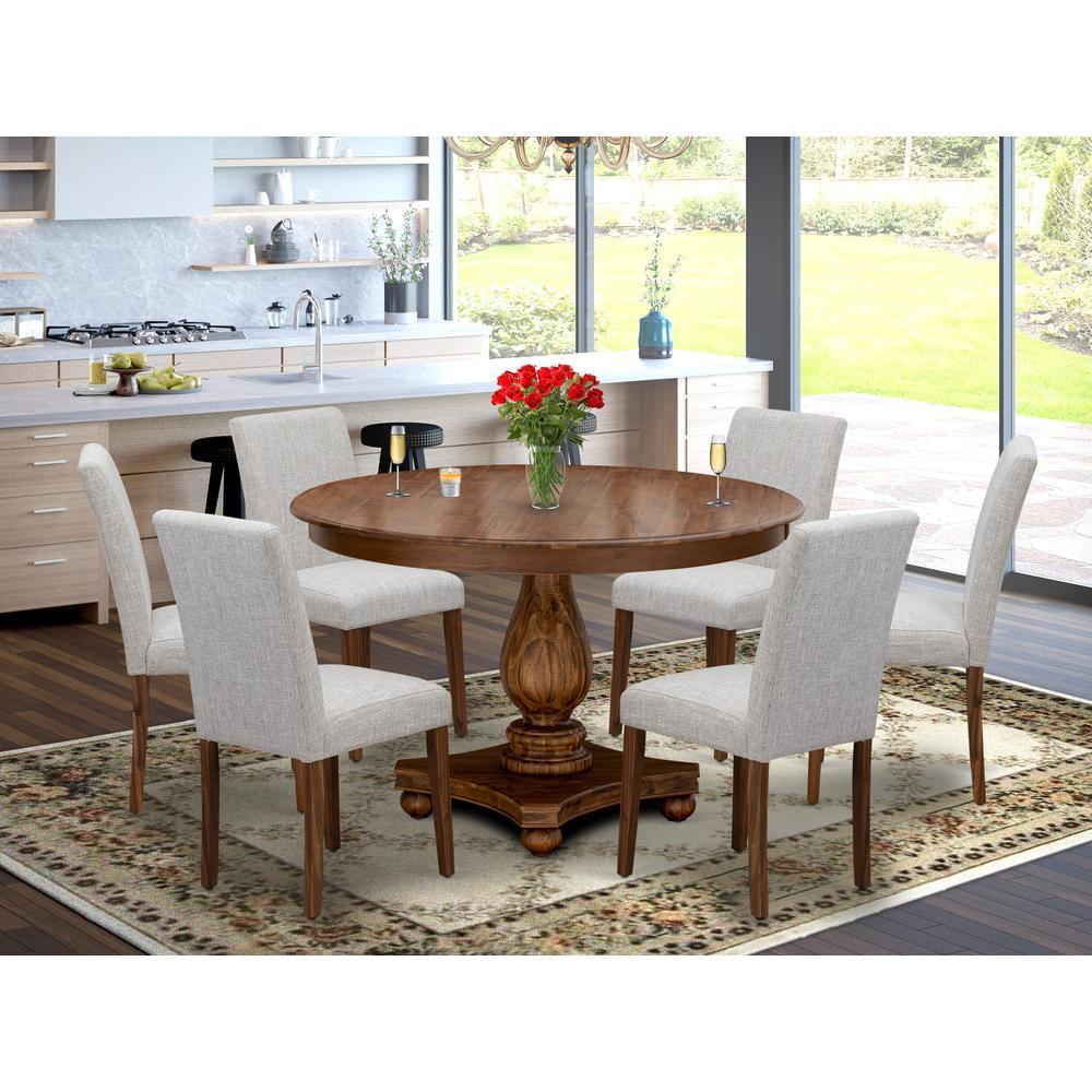 East West Furniture Ferris 7-Piece Wood Dining Set in Antique Walnut/Doeskin