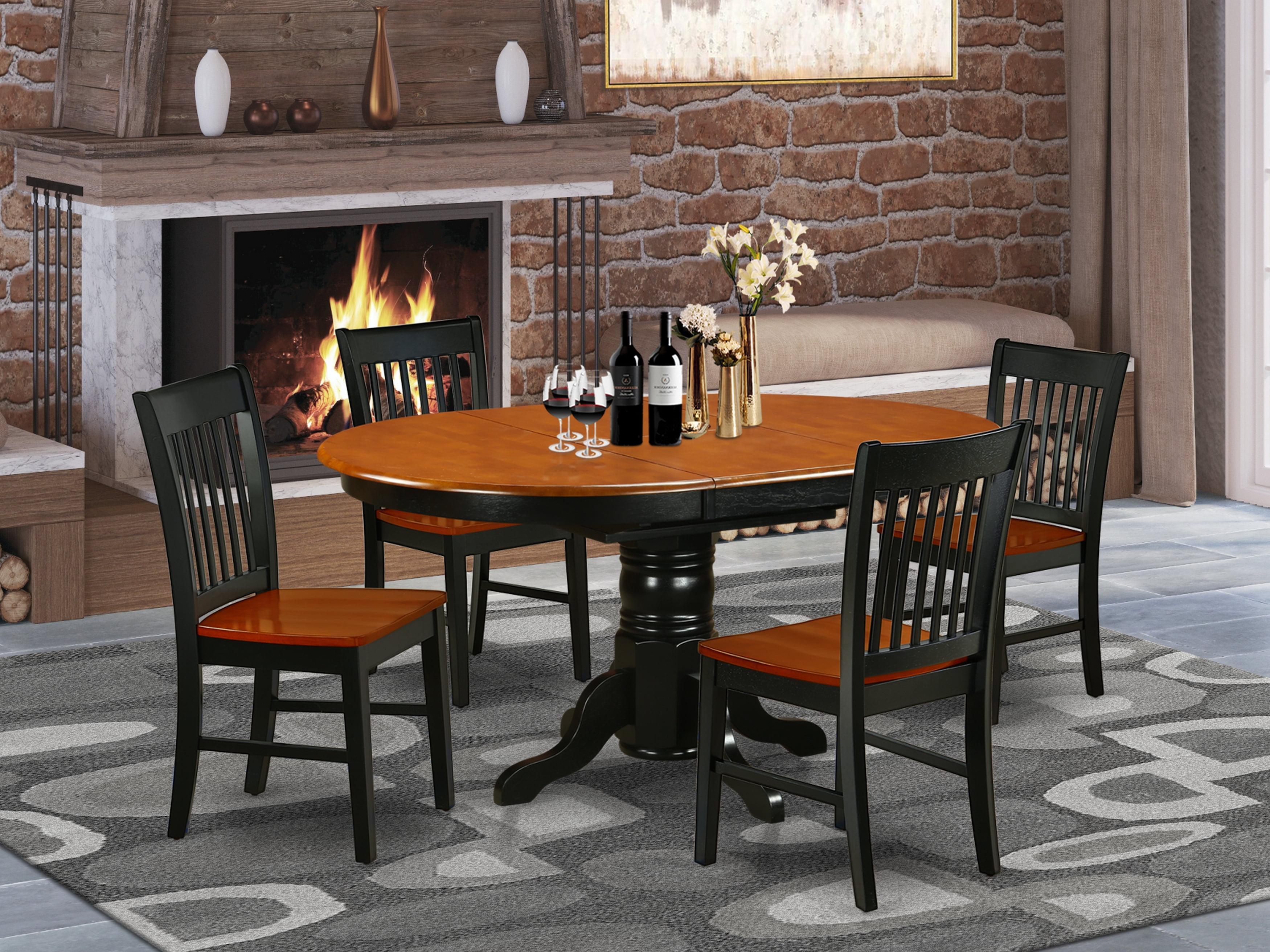 Black and Cherry Oval Wood Dining Set with 4 Chairs