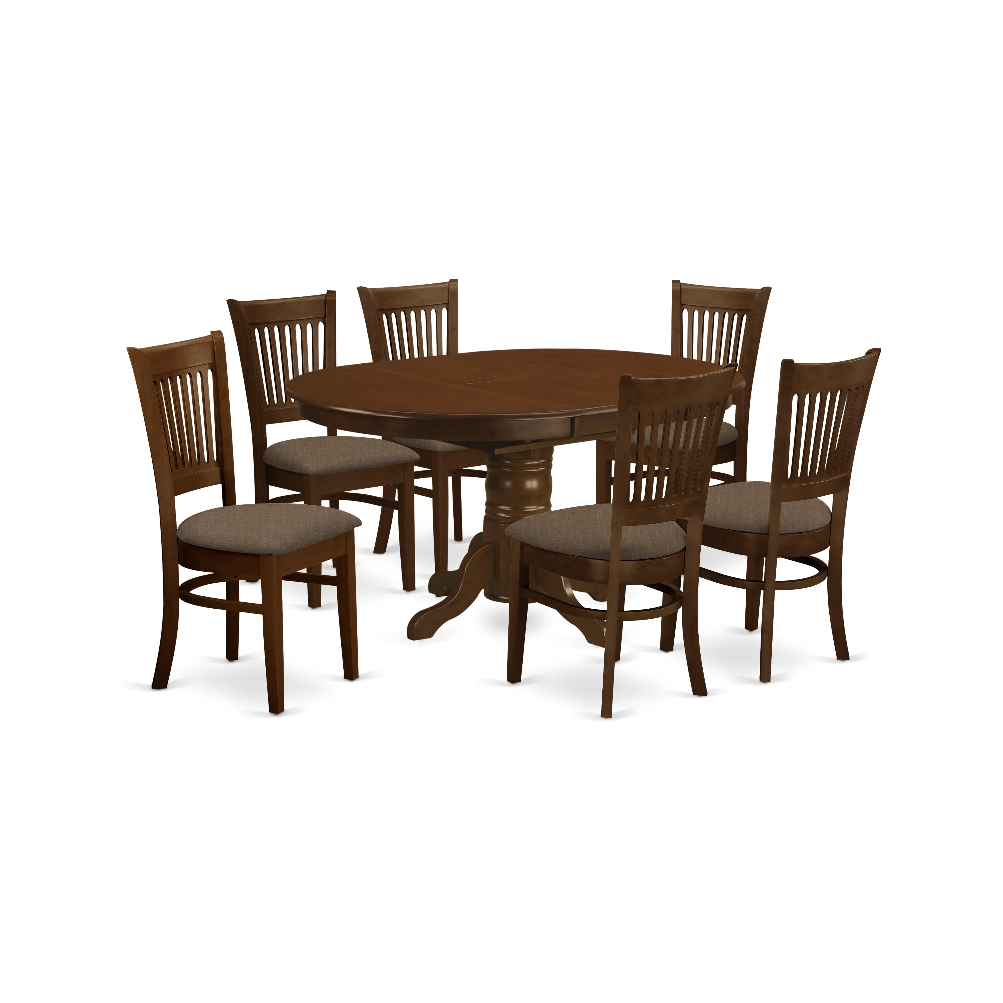 Espresso Finish Contemporary 7-Piece Dining Set with Linen Upholstered Chairs