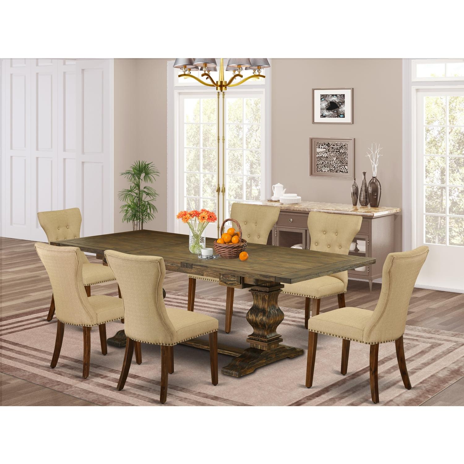 Lassale 7-Piece Dining Set in Distressed Jacobean and Antique Walnut