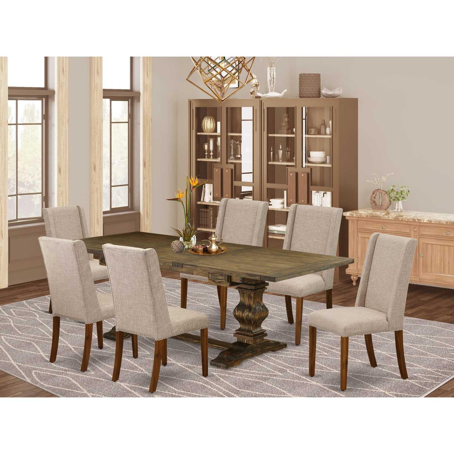 Lassale 7-Piece Rectangular Dining Set in Distressed Jacobean and Antique Walnut