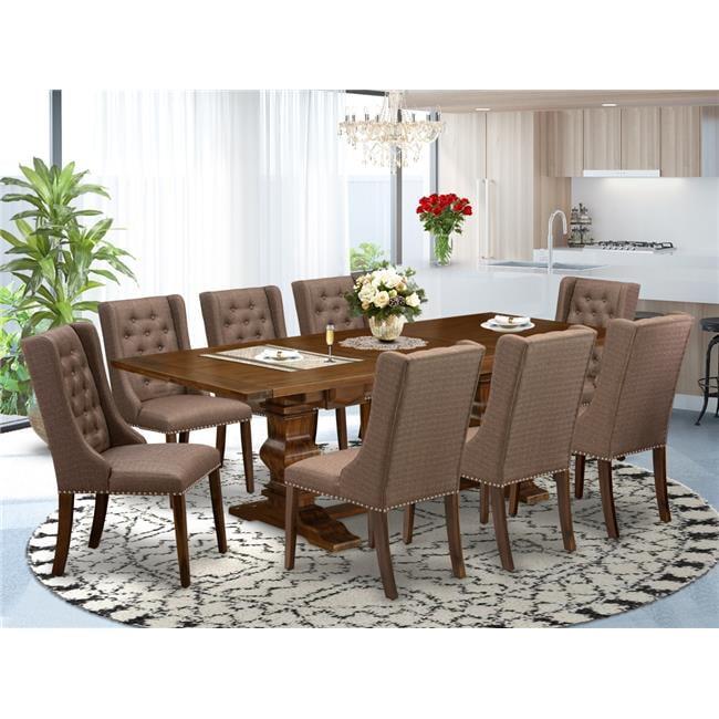 East West Furniture Lassale 9-piece Wood Kitchen Table Set in Jacobean Brown