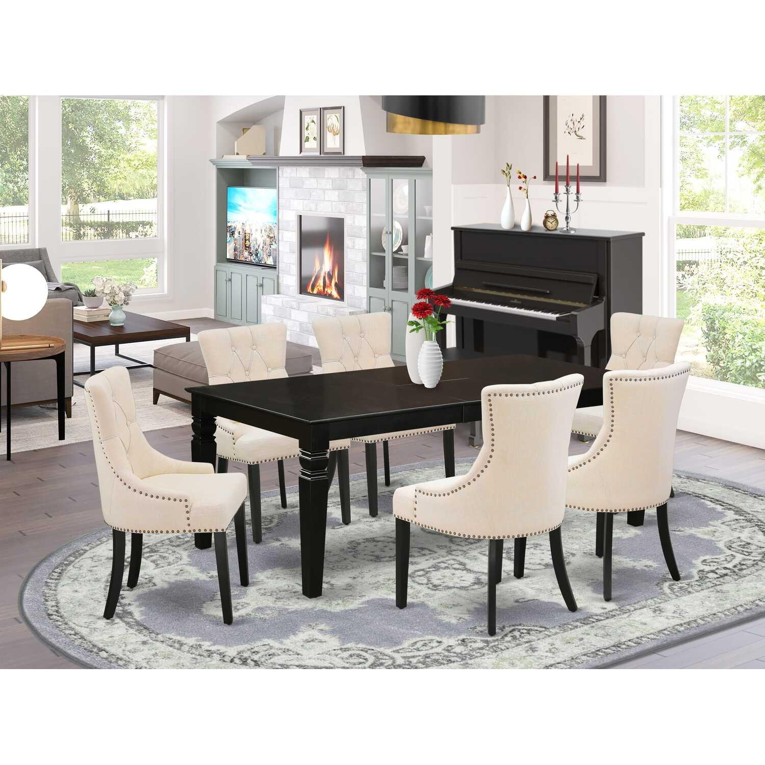 East West Furniture Logan 7-piece Wood Dining Set in Black/Light Beige