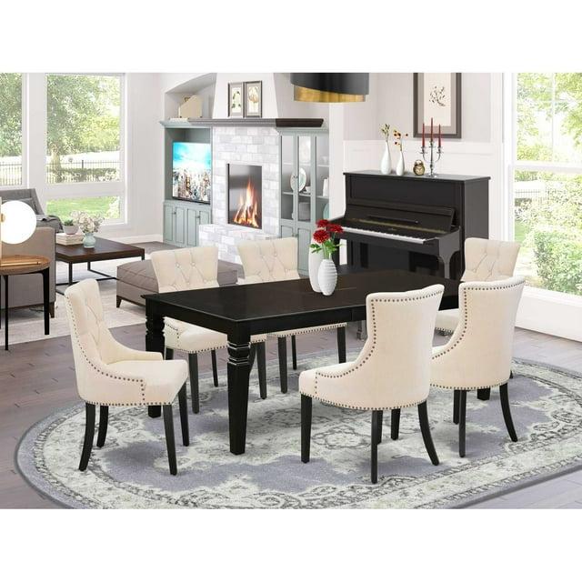 East West Furniture Logan 7-piece Wood Dining Set in Black/Light Beige
