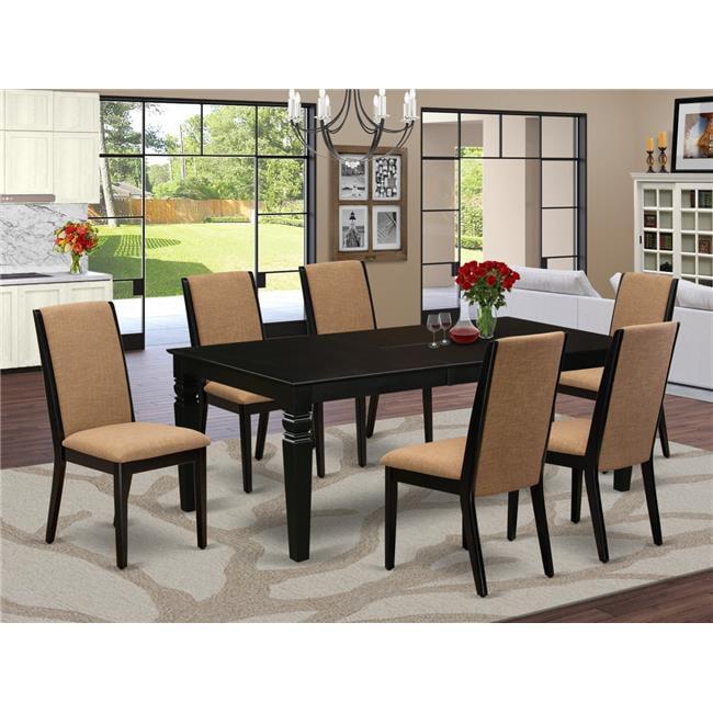 East West Furniture Logan 7-piece Wood Dining Table Set in Black