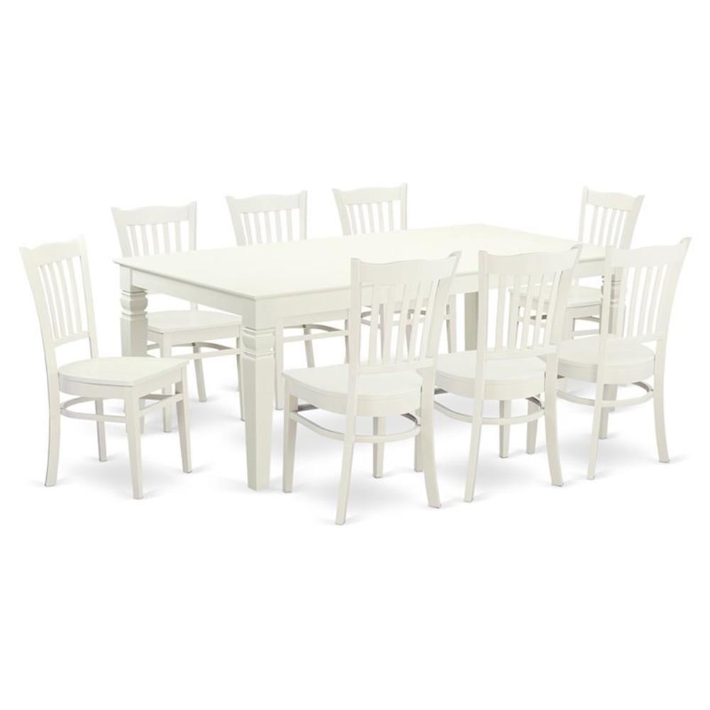 Linen White 9-Piece Rectangular Dining Set with Extension Leaf