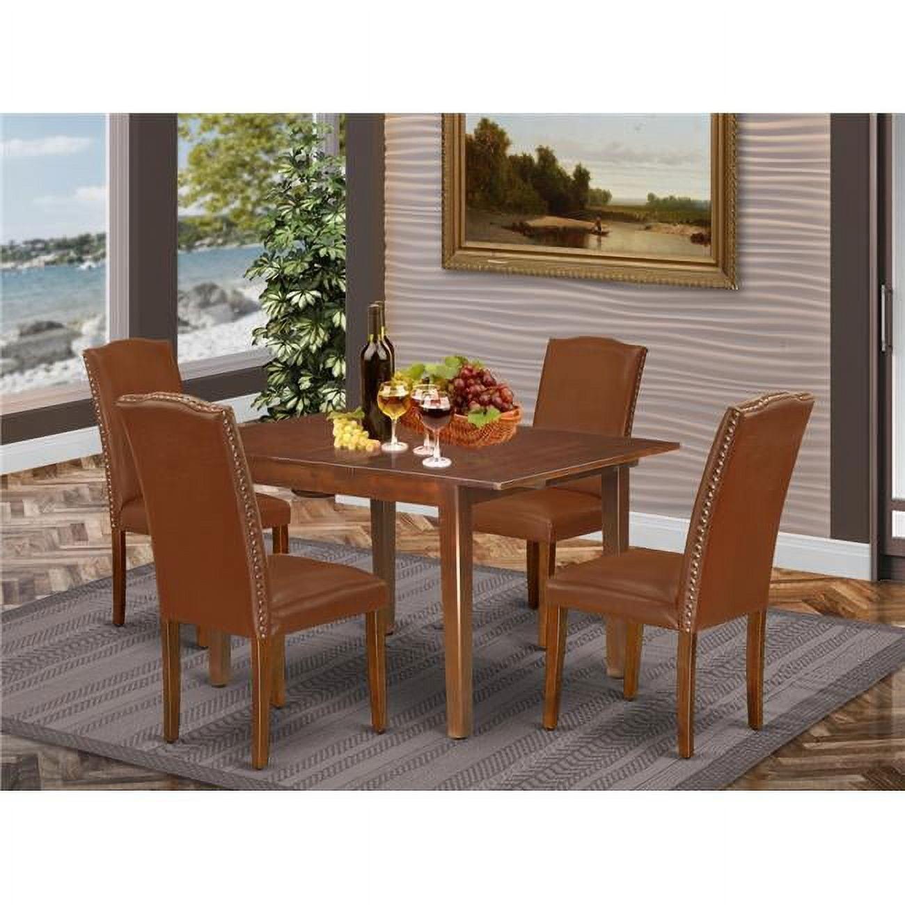 Mahogany Extendable Dining Table Set with Brown PU Leather Chairs