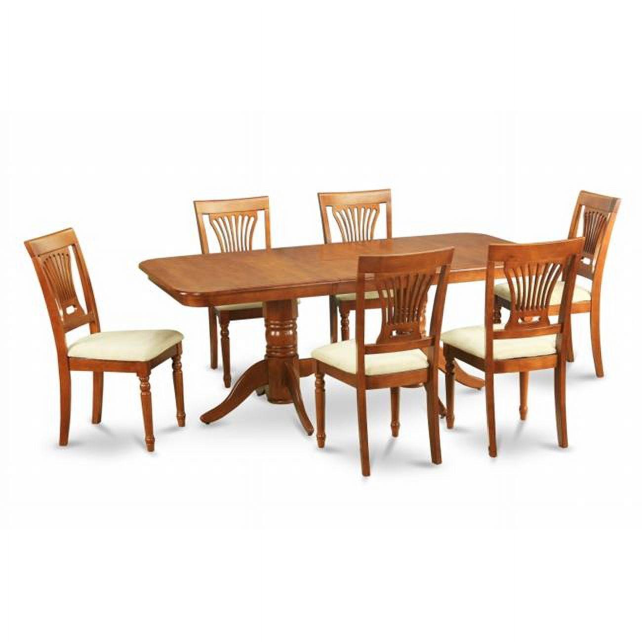 Saddle Brown Double Pedestal Dining Table with 8 Cushioned Chairs