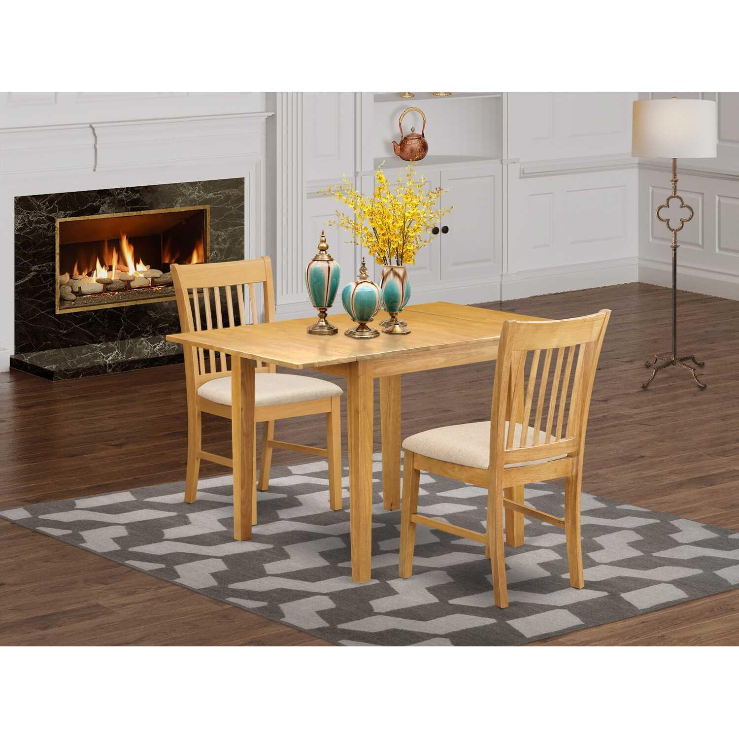East West Furniture Norden 3-piece Wood Dining Set with Linen Fabric Seat in Oak