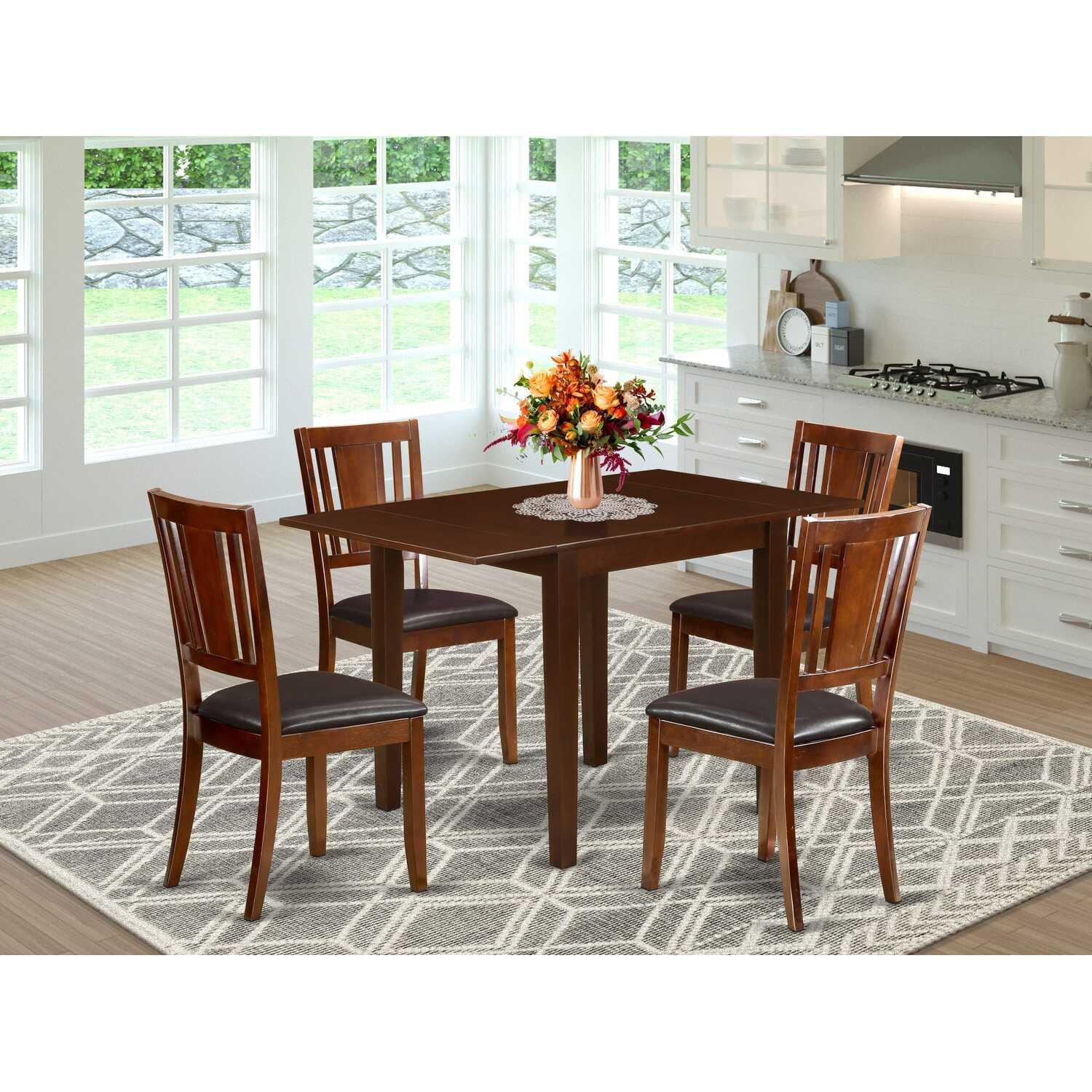 Mahogany Finish 5-Piece Dining Set with Faux Leather Chairs