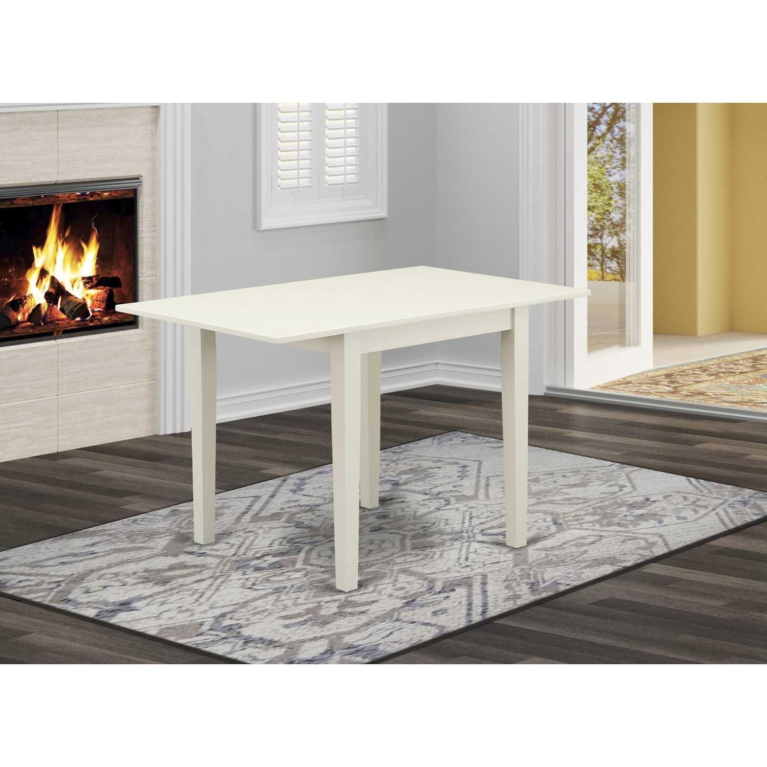 Linen White 48" Extendable Solid Wood Dining Table