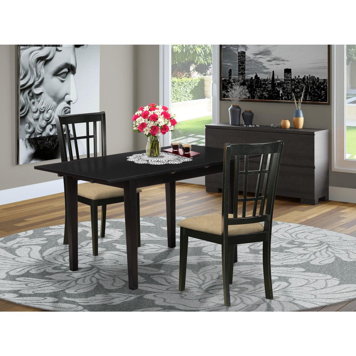 Norfolk Modern Black Wood Dining Set with Fabric Chairs