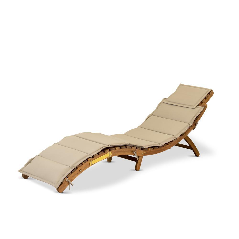 Helena Natural Oil Acacia Wood Adjustable Chaise Lounge with Cushions