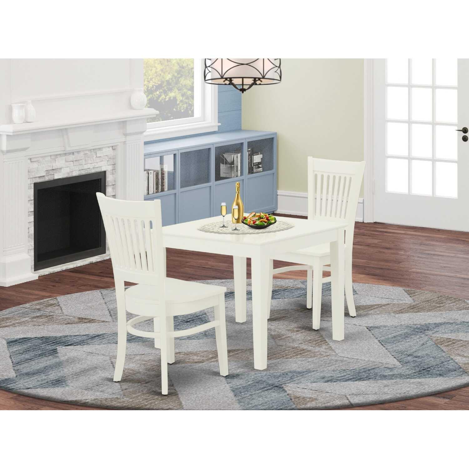 3 Piece Oxford Wood Dining Table Set - Linen White