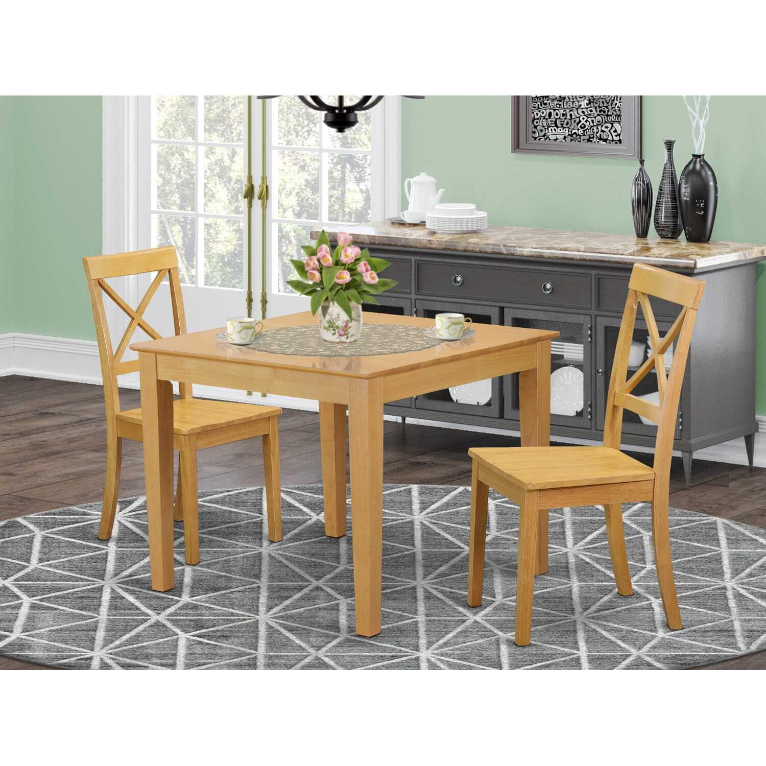 East West Furniture Oxford 3-piece Traditional Wood Dinette Table Set in Oak