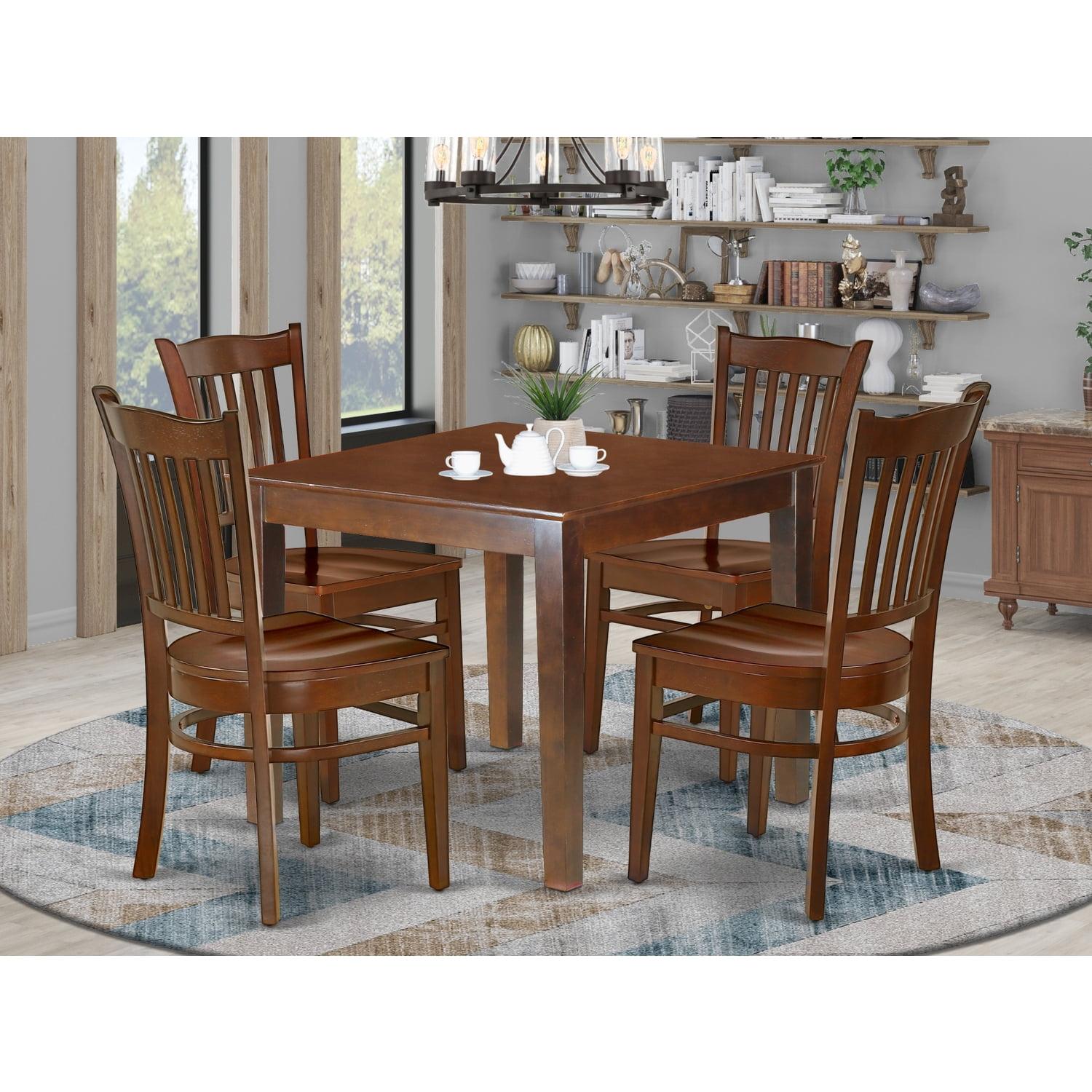 Mahogany 5-Piece Solid Wood Dining Set with Slat Back Chairs