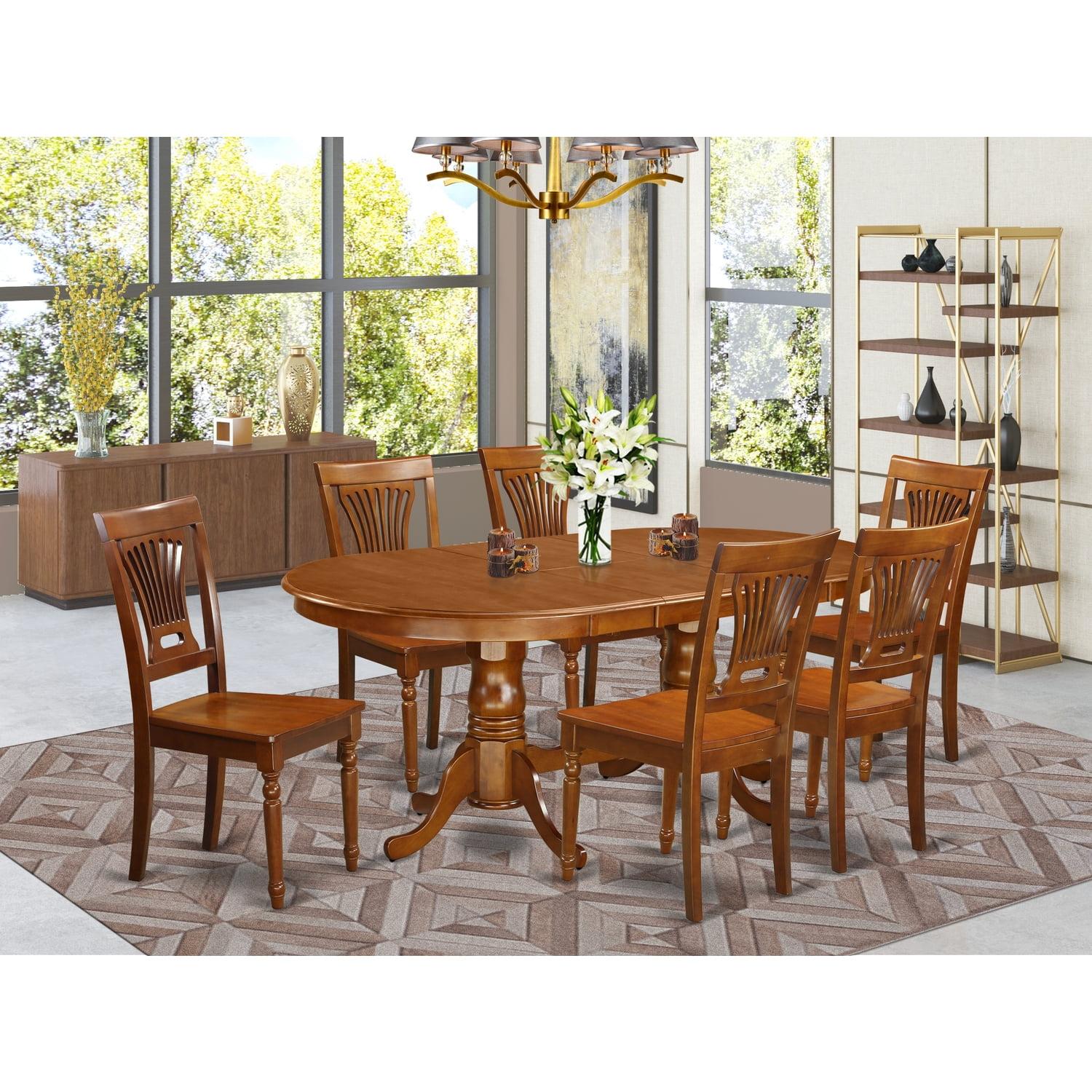 Saddle Brown Oval Wood Dining Table Set with 6 Chairs