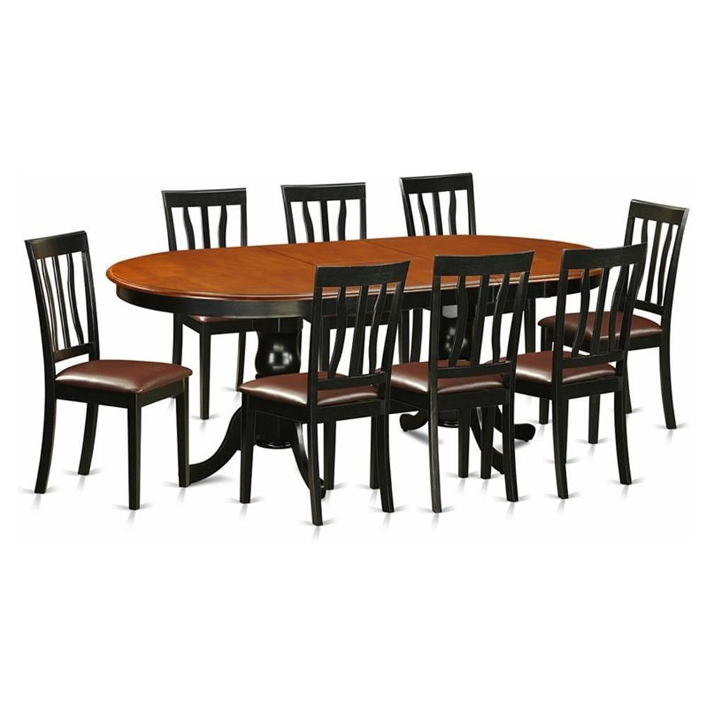 Black and Cherry 78" Oval Dining Table Set with 8 Faux Leather Chairs