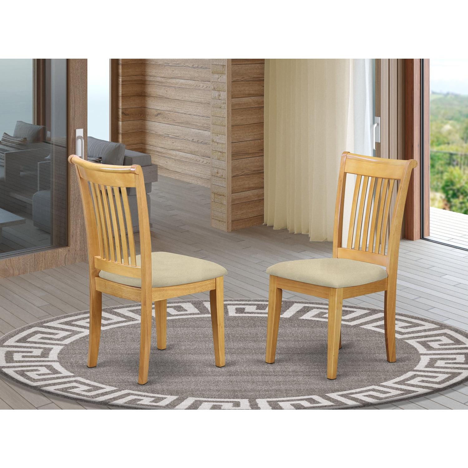 Modern Oak Finish Rubberwood Dining Chairs with Linen Seat (Set of 2)