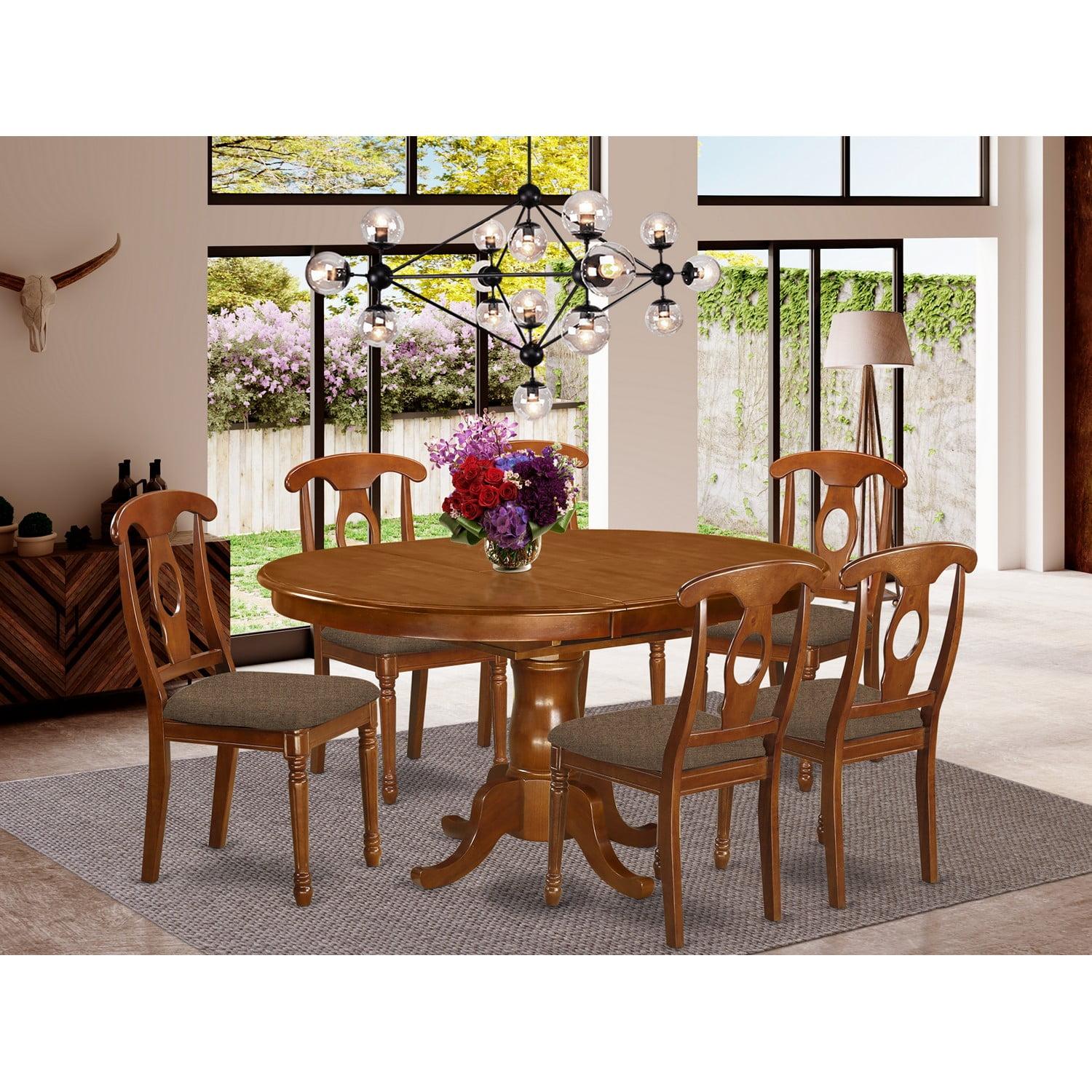 Saddle Brown Oval Wood Dining Set with 6 Chairs