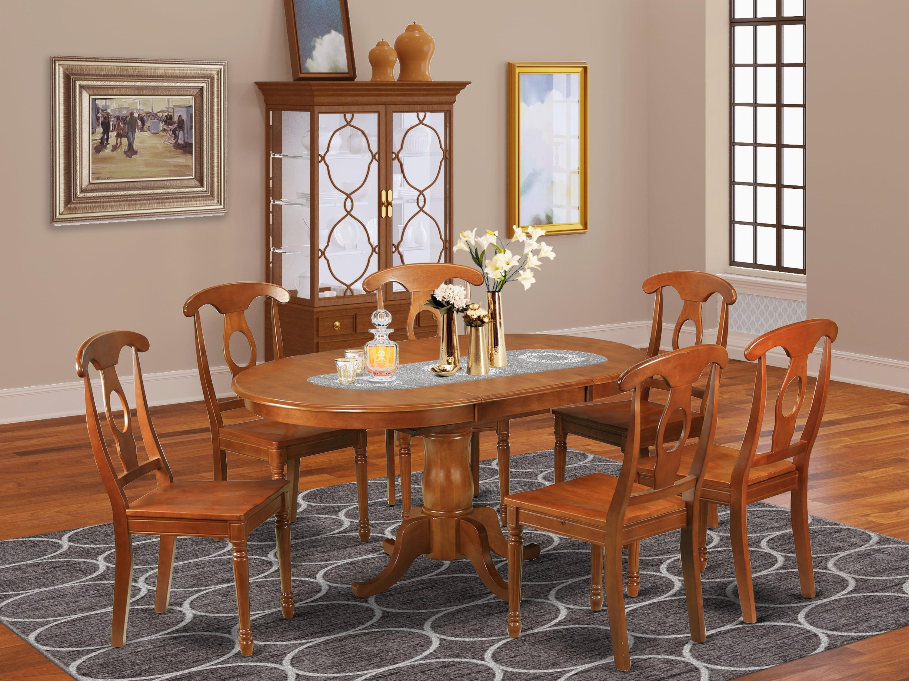 East West Furniture Portland 7-piece Wood Dining Table and Chair Set in Brown