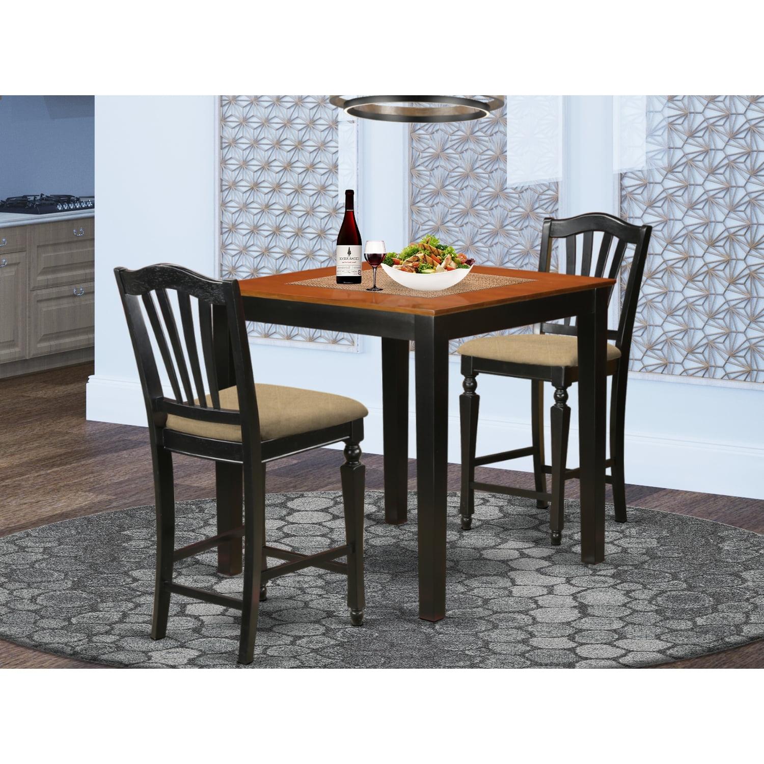 East West Furniture Pub 3-piece Pub Table and Dining Chair Set in Black/Cherry