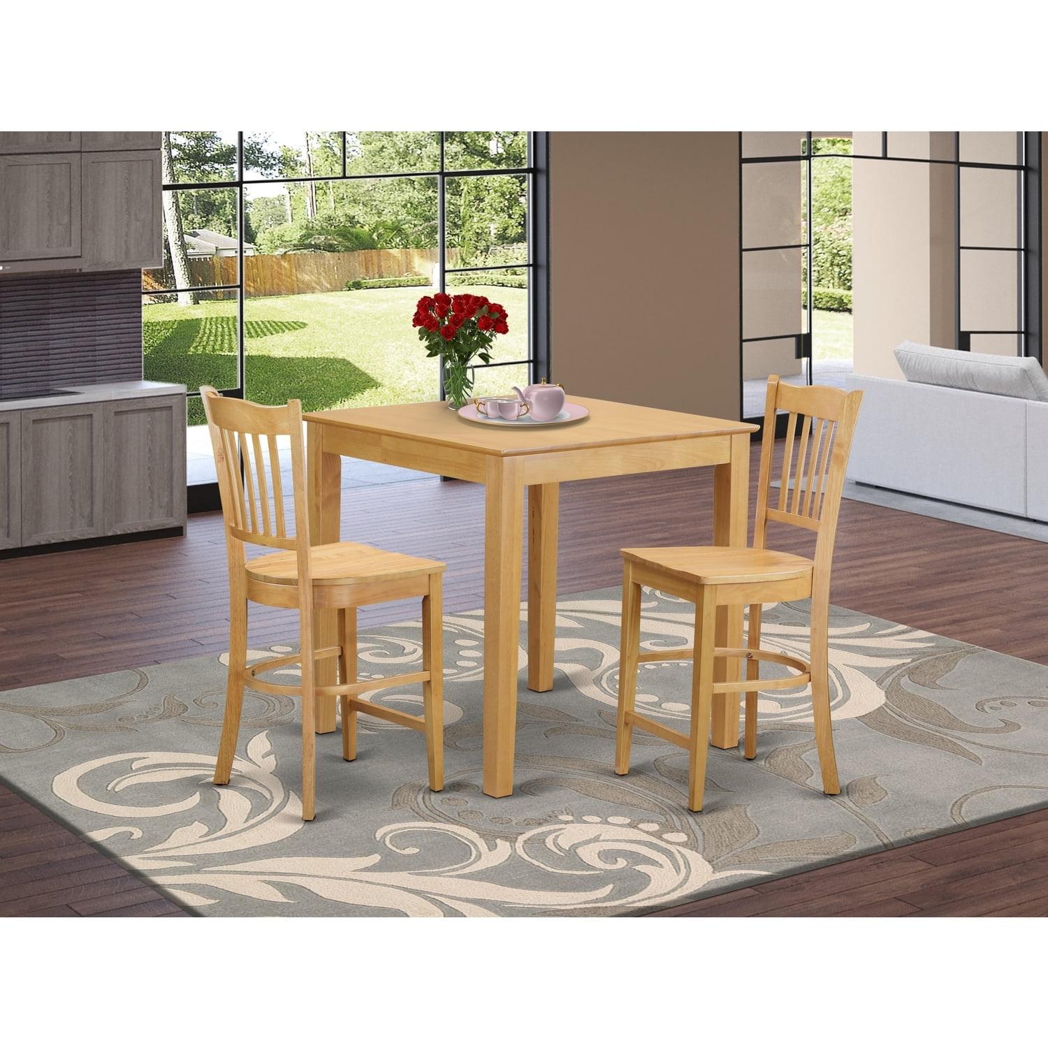 East West Furniture Pub 3-piece Wood Dining Set with Dinette Chairs in Oak