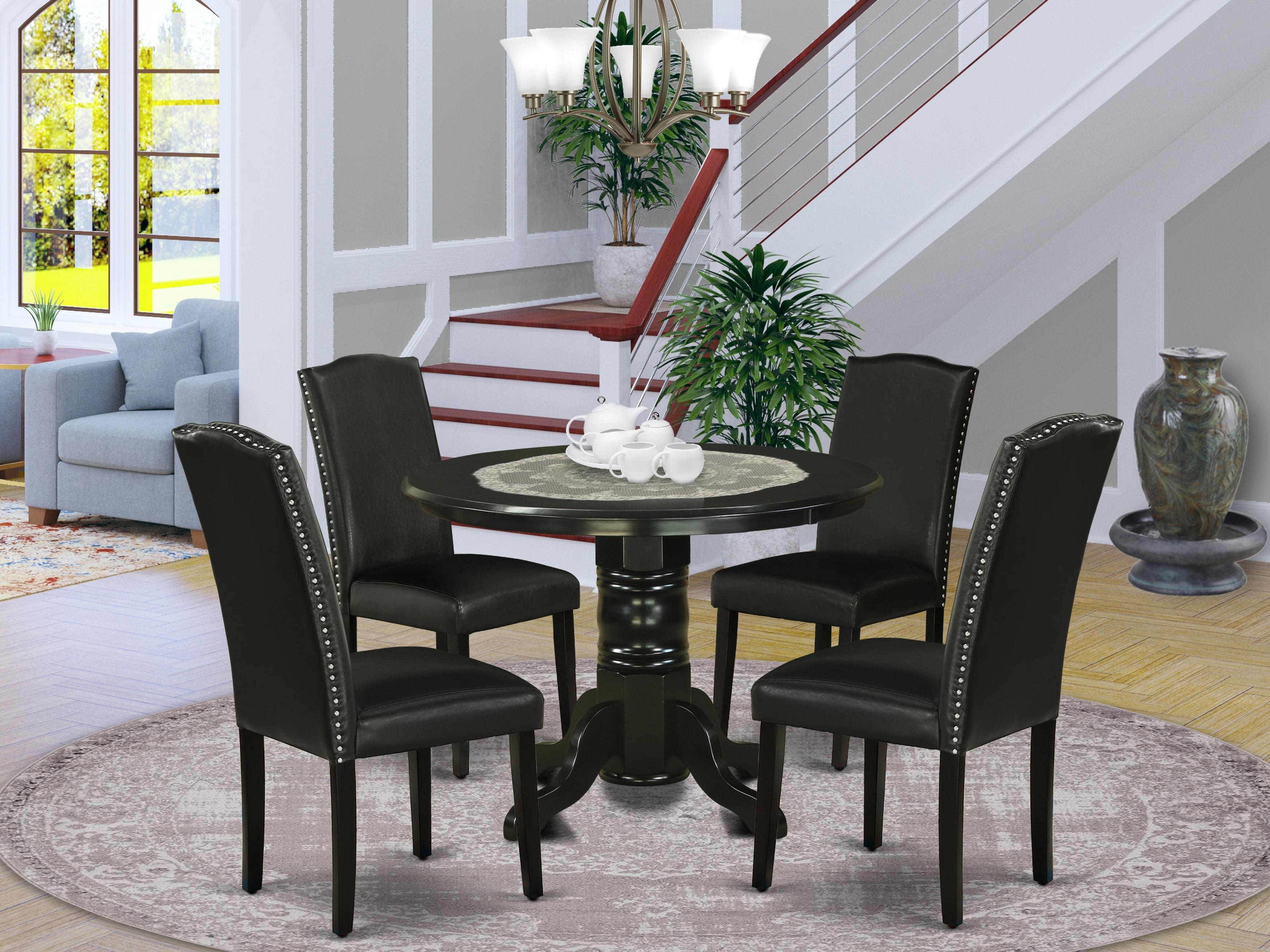 Renaissance Romance 5-Piece Black Round Dining Set with PU Leather Chairs