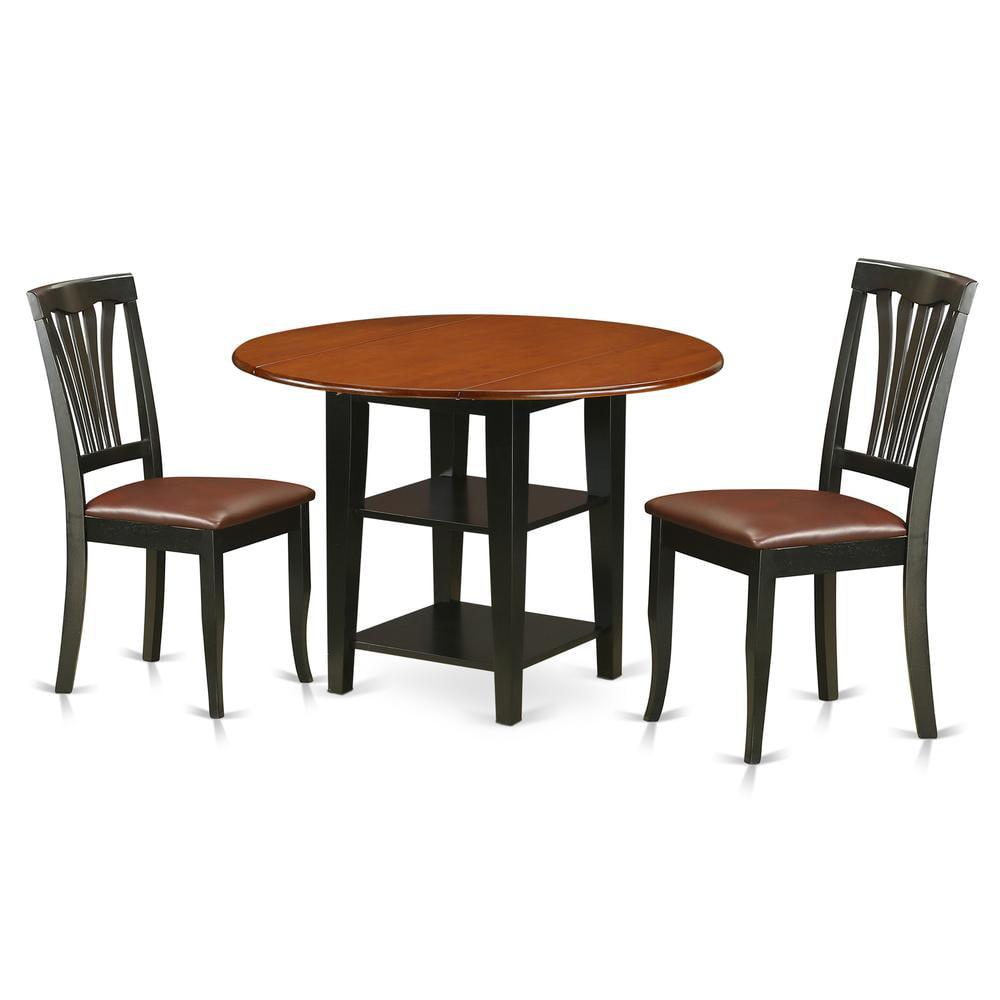 Cherry and Black Rubber Wood Dining Set with Faux Leather Seats