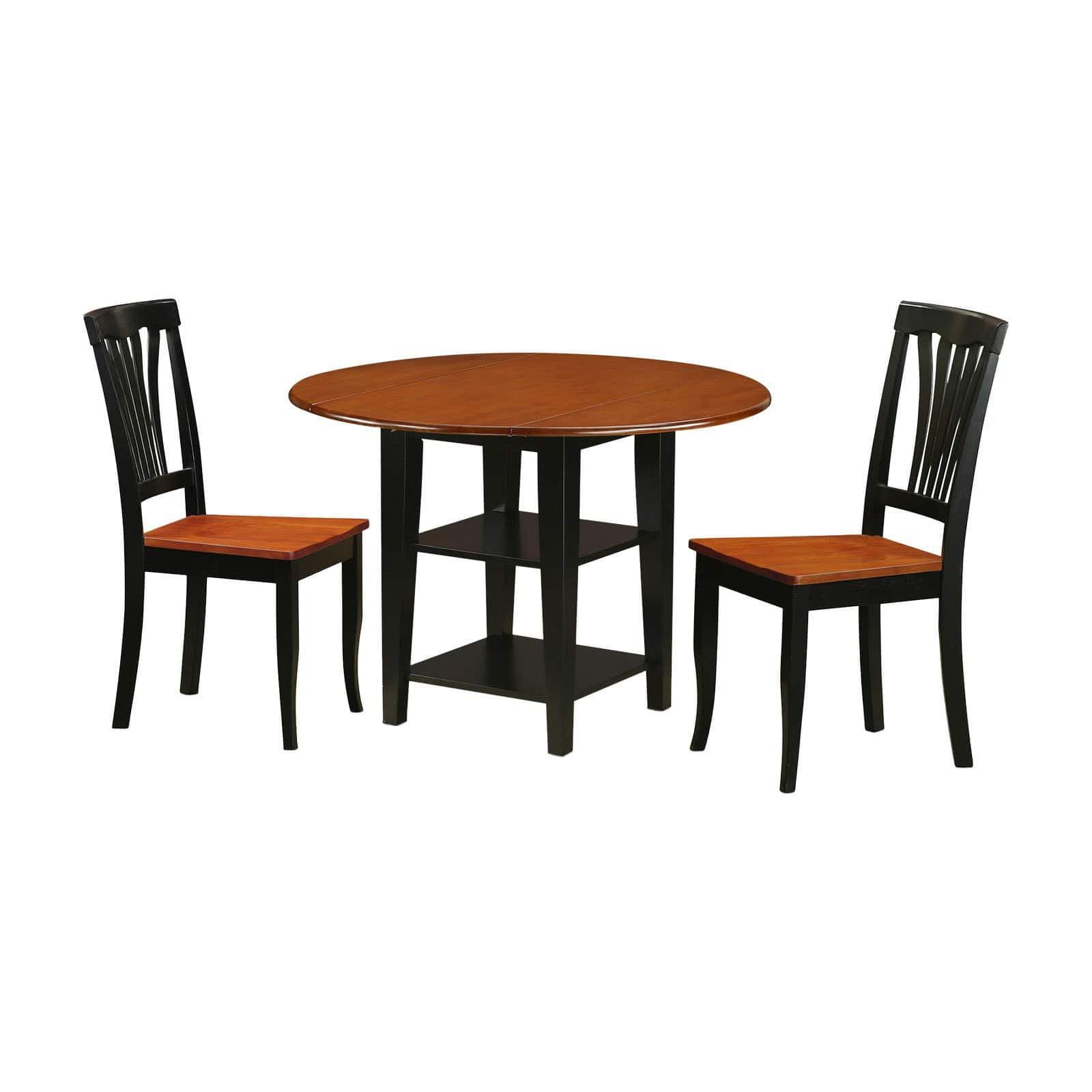 Cherry and Black Rubber Wood Dining Set with Faux Leather Seats