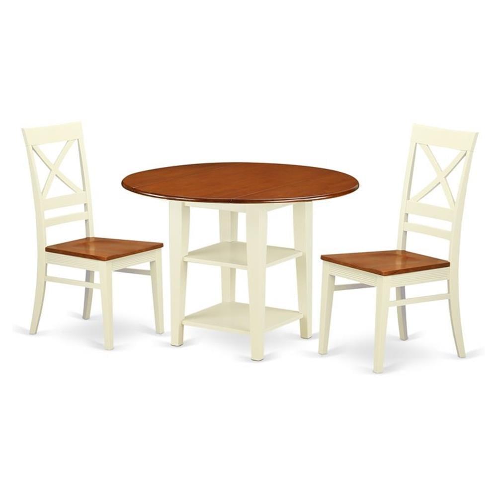 East West Furniture Sudbury 3-piece Dining Set with X-Back Chairs in Cherry
