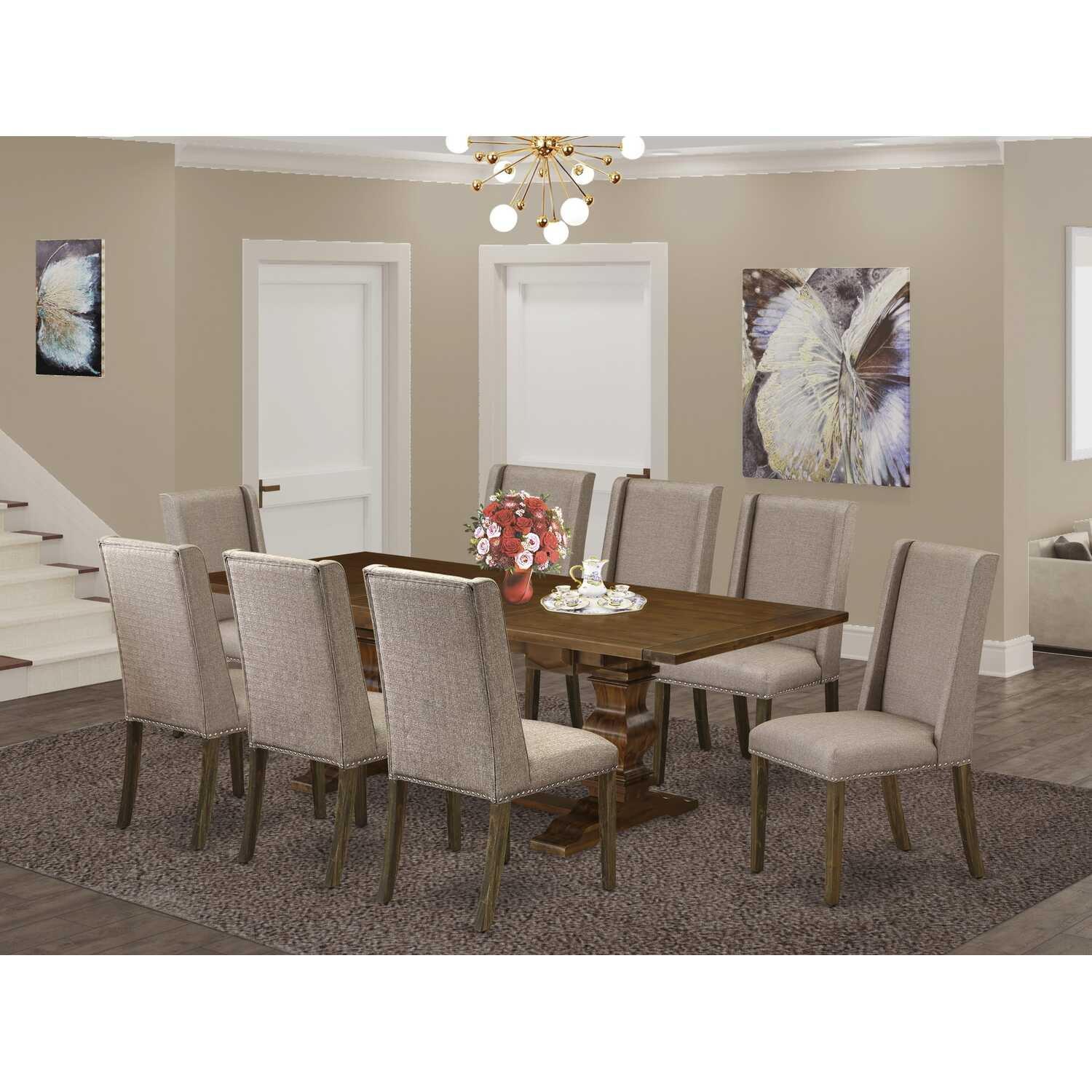 East West Furniture Table Top- Table Pedestal Parson Chairs, LAFL9-87-16