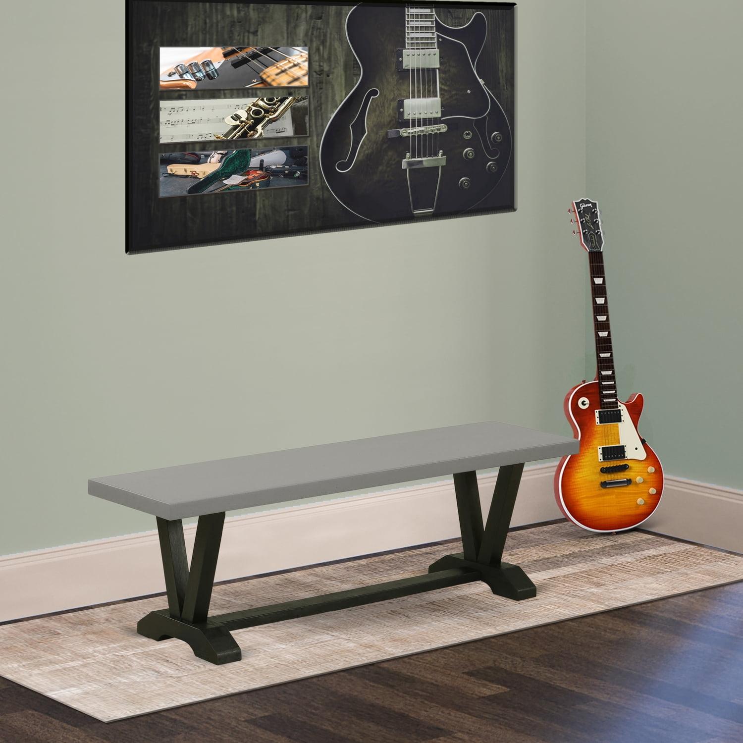 V-Style Wire Brushed Black and Gray Cement Dining Bench